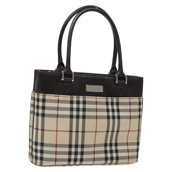 BURBERRY Nova Check Hand Bag Canvas Beige Silver Auth - Picture 1 of 16